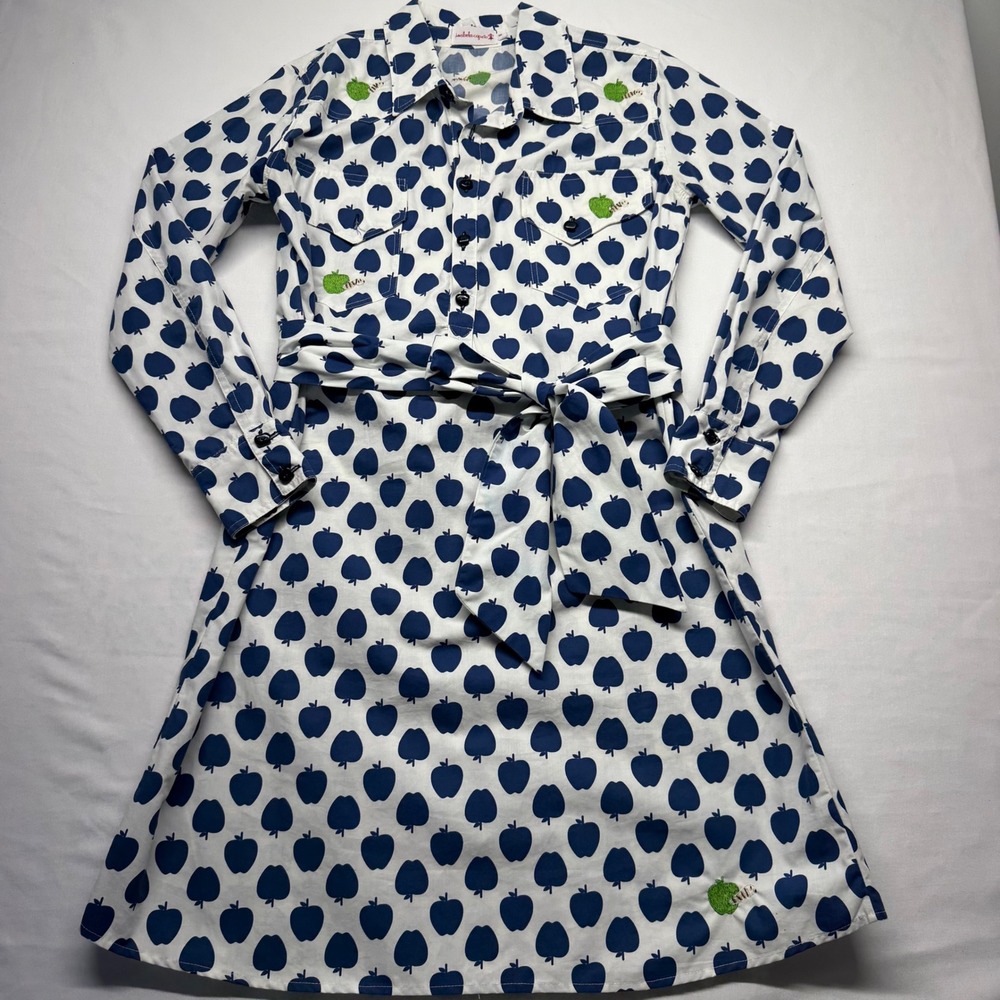 Women’s Long Sleeve Shirt Dress in Navy Apple Print